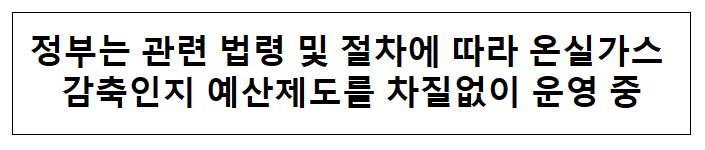 정부는 관련 법령 및 절차에 따라 온실가스 감축인지 예산제도를 차질없이 운영 중 정부는 관련 법령 및 절차에 따라 온실가스 감축인지 예산제도를 차질없이 운영 중