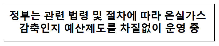 정부는 관련 법령 및 절차에 따라 온실가스 감축인지 예산제도를 차질없이 운영 중