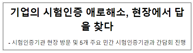 기업의 시험인증 애로해소, 현장에서 답을 찾다