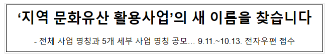 ‘지역 문화유산 활용사업’의 새 이름을 찾습니다