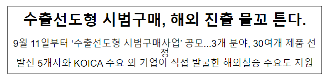 수출선도형 시범구매, 해외 진출 물꼬 튼다