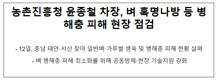농촌진흥청 윤종철 차장, 벼 혹명나방 등 병해충 피해 현장 점검 농촌진흥청 윤종철 차장, 벼 혹명나방 등 병해충 피해 현장 점검