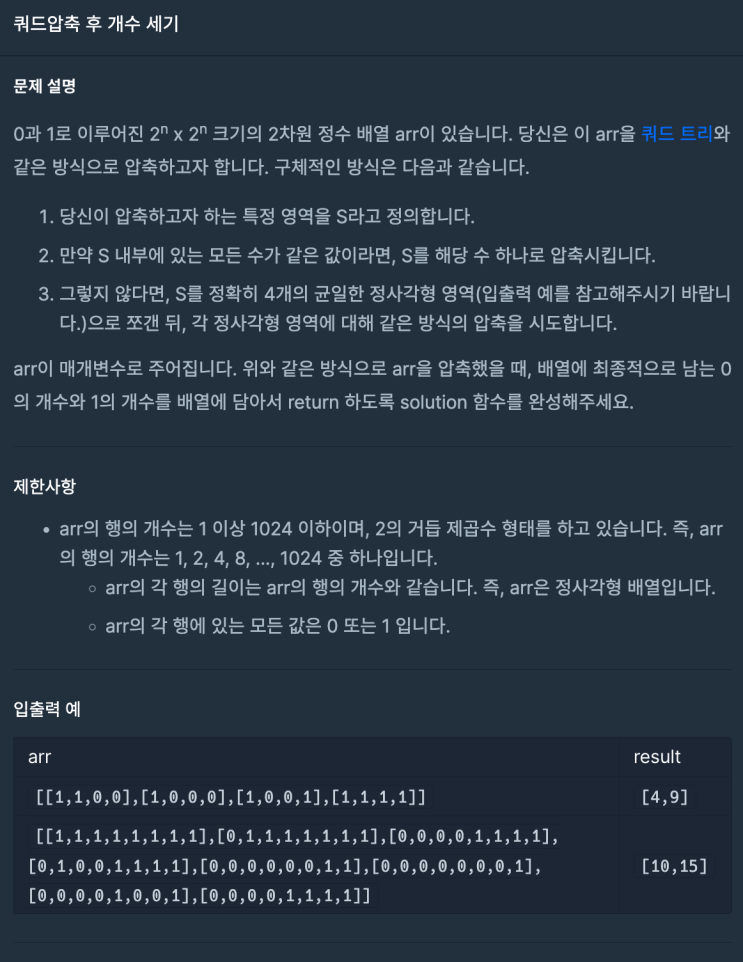  [Java] 쿼드압축 후 개수 세기