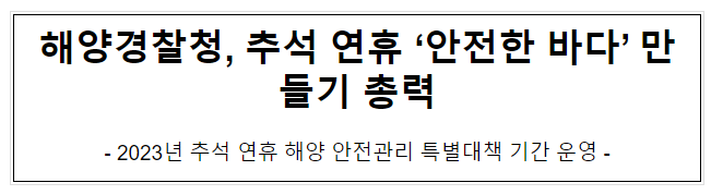 해양경찰청, 추석 연휴 ‘안전한 바다’ 만들기 총력