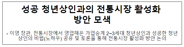 성공 청년상인과의 전통시장 활성화 방안 모색 성공 청년상인과의 전통시장 활성화 방안 모색
