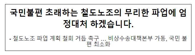 국민불편 초래하는 철도노조의 무리한 파업에 엄정대처 하겠습니다.