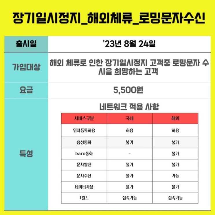  장기일시정지 중 로밍문자수신