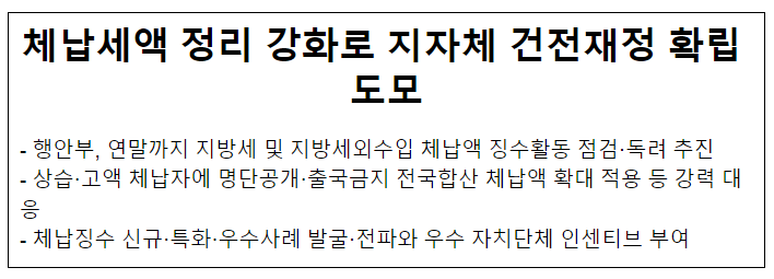 체납세액 정리 강화로 지자체 건전재정 확립 도모 체납세액 정리 강화로 지자체 건전재정 확립 도모