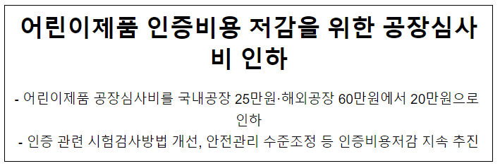 어린이제품 인증비용 저감을 위한 공장심사비 인하 어린이제품 인증비용 저감을 위한 공장심사비 인하