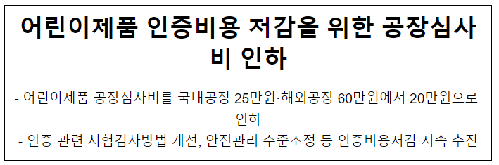 어린이제품 인증비용 저감을 위한 공장심사비 인하