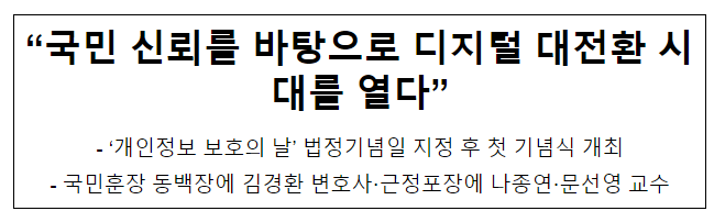 “국민 신뢰를 바탕으로 디지털 대전환 시대를 열다” “국민 신뢰를 바탕으로 디지털 대전환 시대를 열다”