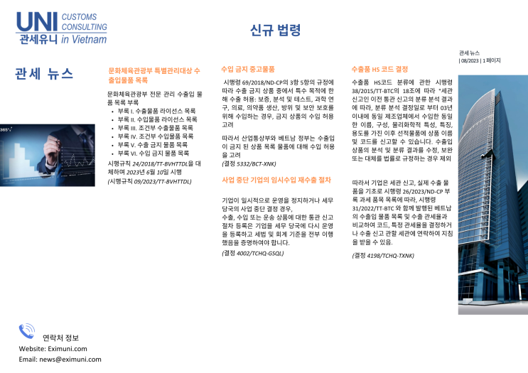  2023년 9월 관세 유니- 베트남 관세 뉴스