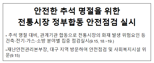 안전한 추석 명절을 위한 전통시장 정부합동 안전점검 실시