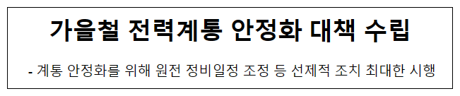 가을철 전력계통 안정화 대책 수립