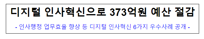 디지털 인사혁신으로 373억원 예산 절감 디지털 인사혁신으로 373억원 예산 절감
