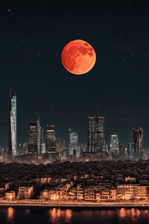 [Ai Greem] 배경_달 005: Free images of commercially available a lunar eclipse with a night city view