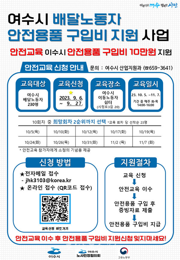  여수시, 배달노동자 안전용품 구입비 10만 원 지원