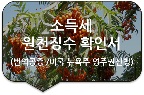 미국 뉴욕주 영주권 신청서류 / '갑종 근로소득에 대한 소득세 원천징수 확인서' 번역공증 미국 뉴욕주 영주권 신청서류 / '갑종 근로소득에 대한 소득세 원천징수 확인서' 번역공증