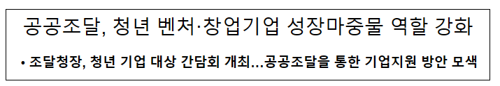 공공조달, 청년 벤처·창업기업 성장마중물 역할 강화