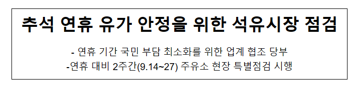 추석 연휴 유가 안정을 위한 석유시장 점검