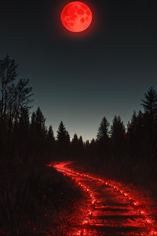 [Ai Greem] 배경_달 023: 상업적으로 사용할 수 있는 숲, 자연 배경의 붉은 달, 적월 Ai 무료 이미지 및 일러스트