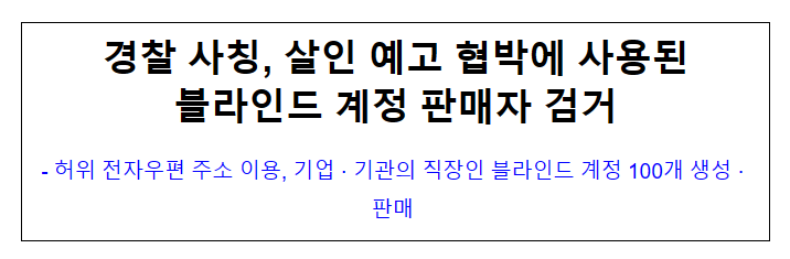 경찰 사칭, 살인 예고 협박에 사용된 블라인드 계정 판매자 검거