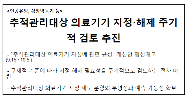 추적관리대상 의료기기 지정.해제 주기적 검토 추진