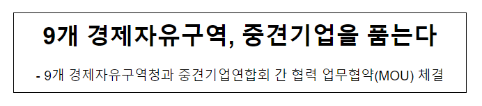 9개 경제자유구역, 중견기업을 품는다