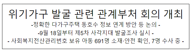 위기가구 발굴 관련 관계부처 회의 개최