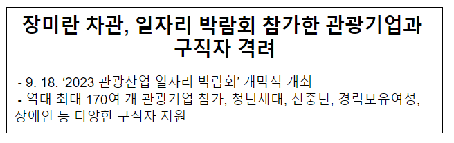 장미란 차관, 일자리 박람회 참가한 관광기업과 구직자 격려