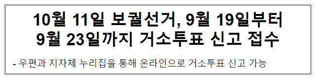 10월 11일 보궐선거, 9월 19일부터9월 23일까지 거소투표 신고 접수