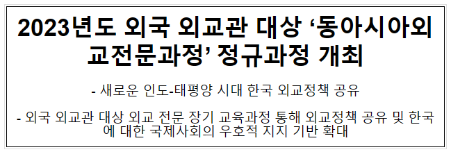 2023년도 외국 외교관 대상 ‘동아시아외교전문과정’ 정규과정 개최 2023년도 외국 외교관 대상 ‘동아시아외교전문과정’ 정규과정 개최