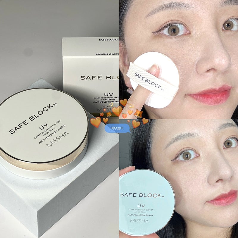 미샤 선크림 세이프 블록 커버 톤업 선 쿠션 파데프리 선쿠션