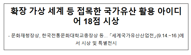 확장 가상 세계 등 접목한 국가유산 활용 아이디어 18점 시상