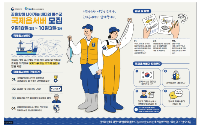 불법어업 감시·감독하는 먼바다 지킴이(국제옵서버) 모집 불법어업 감시·감독하는 먼바다 지킴이(국제옵서버) 모집