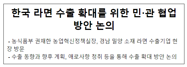 한국 라면 수출 확대를 위한 민·관 협업방안 논의