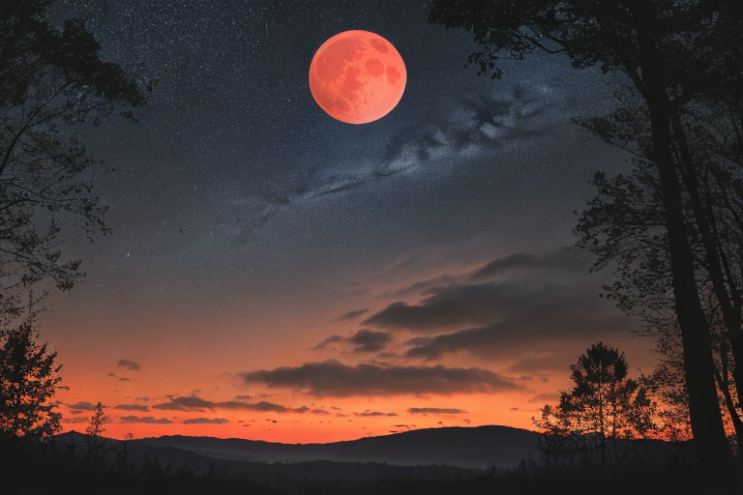 [Ai Greem] 배경_달 034: 상업적으로 사용 가능한 자연 배경의 붉은 달, 적월 Ai 무료 이미지 일러스트