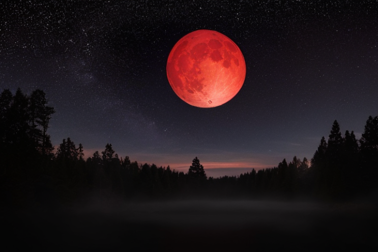 [Ai Greem] 배경_달 035: Free image of the commercially available "Red Moon and Moon eclipse"