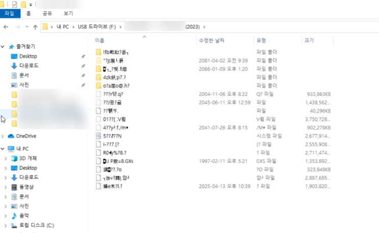  글자깨짐 외계어 문구 USB 인식 오류
