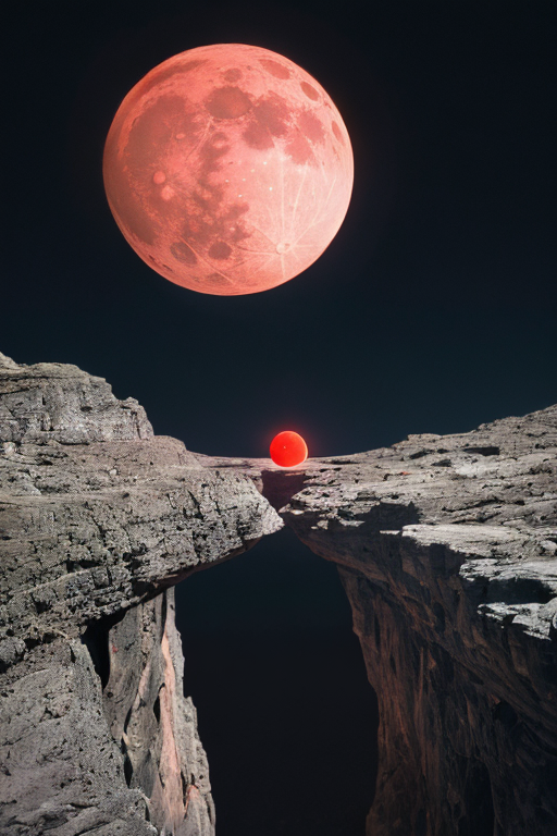 [Ai Greem] 배경_달 047: 낭떠러지를 배경으로 하는 붉은 달, 적월의 Ai 무료 이미지 일러스트