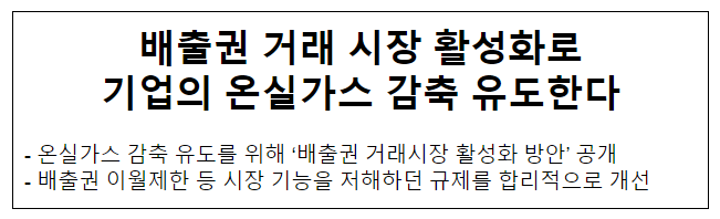 배출권 거래 시장 활성화로 기업의 온실가스 감축 유도한다 배출권 거래 시장 활성화로 기업의 온실가스 감축 유도한다