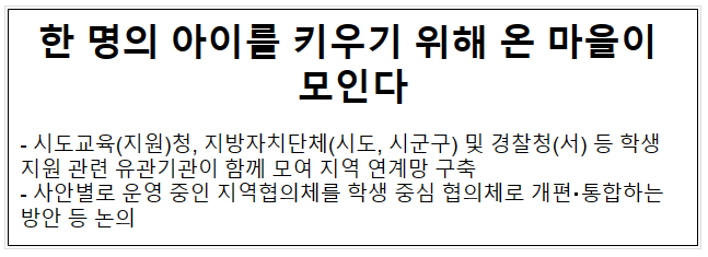 한 명의 아이를 키우기 위해 온 마을이 모인다 한 명의 아이를 키우기 위해 온 마을이 모인다