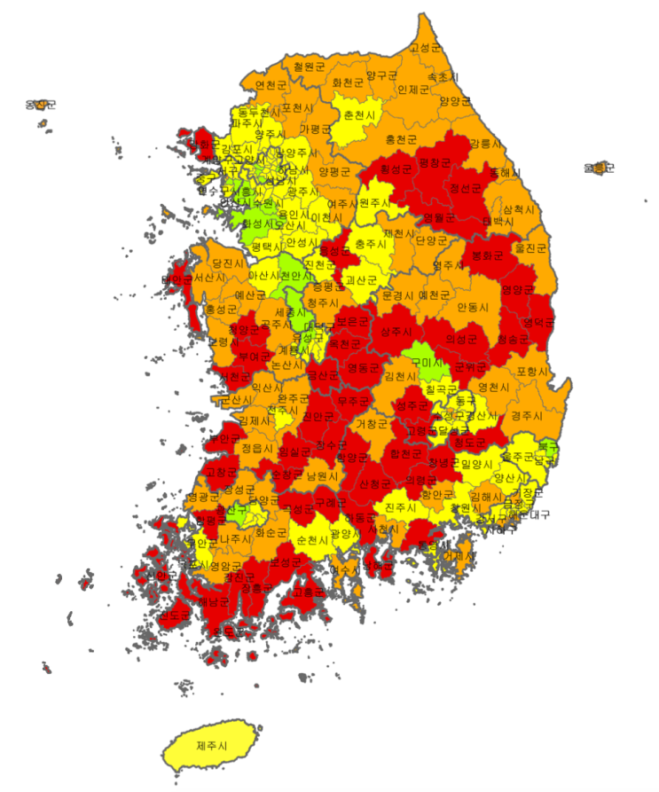 '지방소멸위험지수'와 한국의 소멸위험 지역 현황