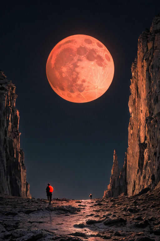 [Ai Greem] 배경_달 043: 월식, 붉은 달, 적월, 빨간 달, 절벽, 암석, 자연, 상업적으로 사용 가능한 무료 이미지, 월식 일러스트, 월식 AI 이미지