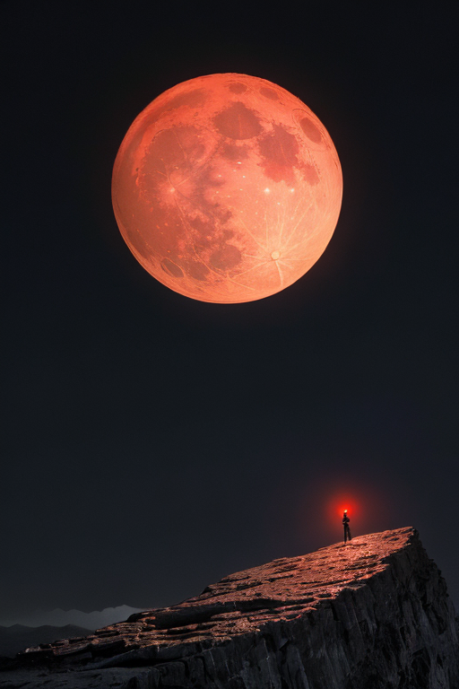 [Ai Greem] 배경_달 046: 월식, 붉은 달, 적월, 빨간 달, 절벽, 암석, 자연, 상업적으로 사용 가능한 무료 이미지, 월식 일러스트, 월식 AI 이미지