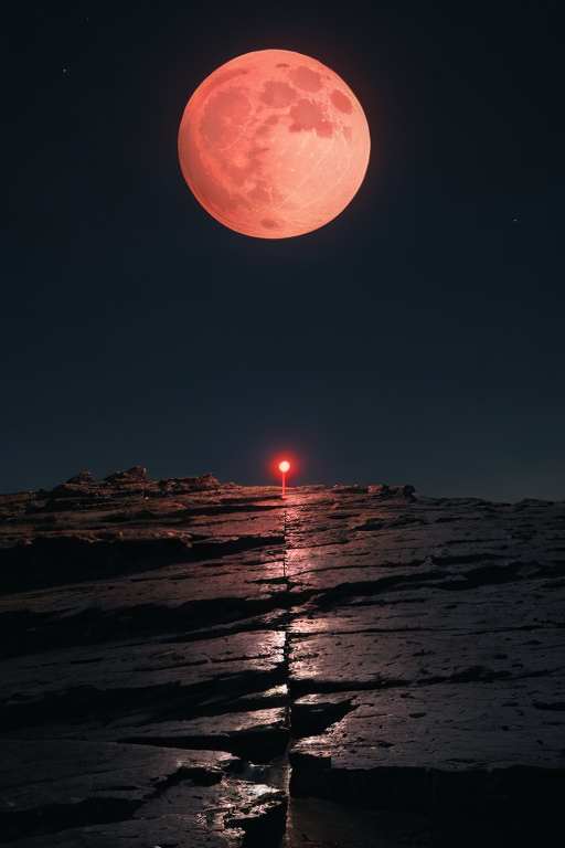 [Ai Greem] 배경_달 049: Ai로 만든 붉은 달, 적월 무료 이미지 및 일러스트, 절벽 & 암석 배경