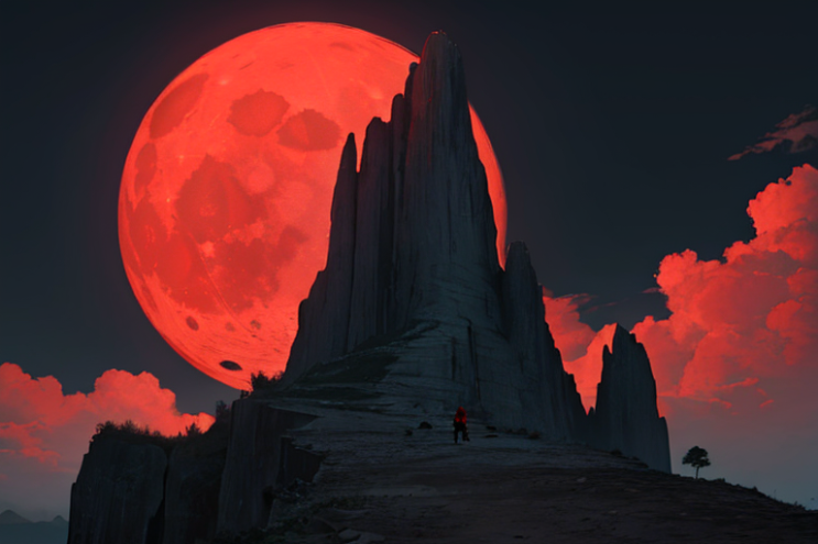  [Ai Greem] 배경_달 055: Free images of lunar eclipse and red moon with cliff background.