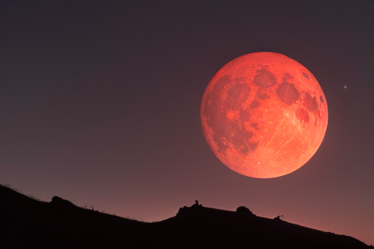 [Ai Greem] 배경_달 053: 월식, 붉은 달, 적월, 빨간 달, 절벽, 암석, 자연, 상업적으로 사용 가능한 무료 이미지, 월식 일러스트, 월식 AI 이미지