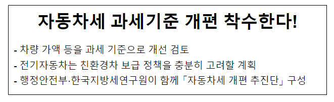 자동차세 과세기준 개편 착수한다! 자동차세 과세기준 개편 착수한다!