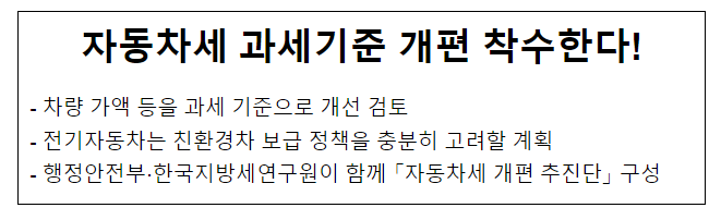 자동차세 과세기준 개편 착수한다!